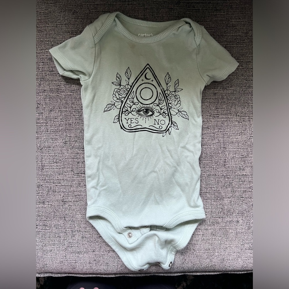 Ouija board onesie, sage green, 12M
